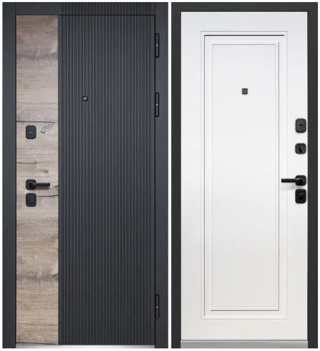 Люксор 2МДФ Дуб Вертикаль НЕО Канадский дуб пацифик, Сатин черный - Эмалит белый